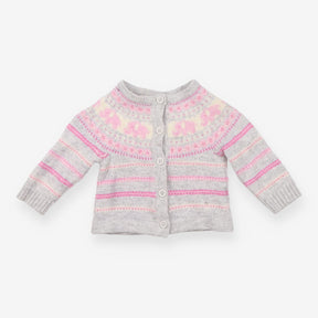 Grey and pink elephant fairisle cardigan