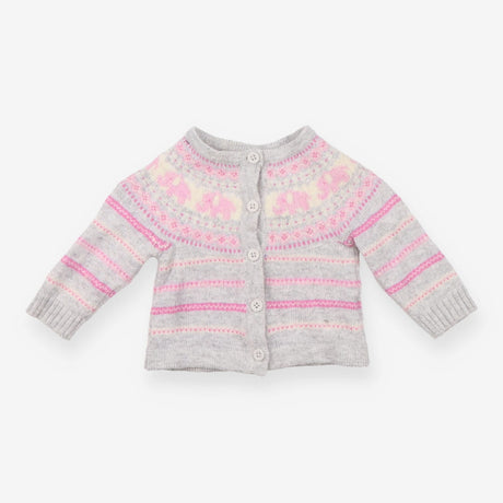 Grey and pink elephant fairisle cardigan