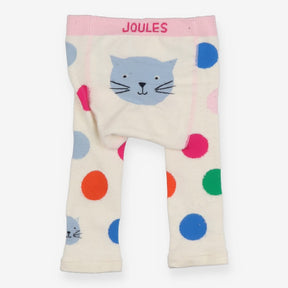 White knit leggings with multi spots and cat botto