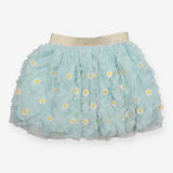 Tulle Skirt Blue with Daisies and Golden Waistband