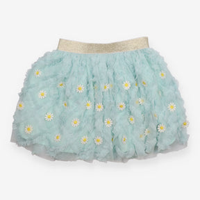 Tulle Skirt Blue with Daisies and Golden Waistband
