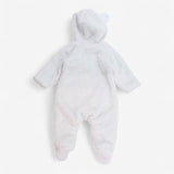 Pramsuit white fluffy with bear ears