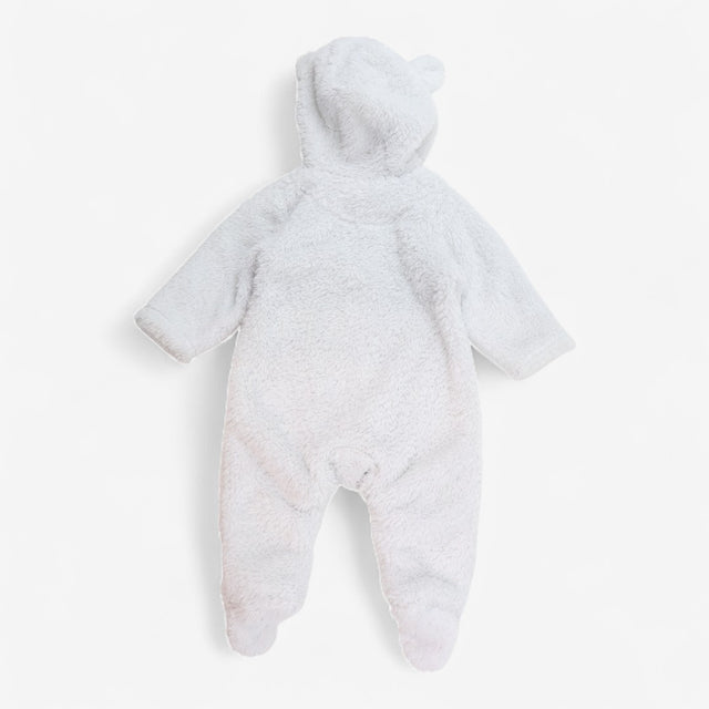Pramsuit white fluffy with bear ears