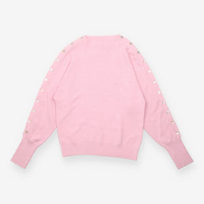 Sweater Pink Melange Cotton Boat Neck Buttons