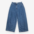 Jeans Mid Blue Pleated Wide Leg Cotton Denim