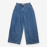 Jeans Mid Blue Pleated Wide Leg Cotton Denim