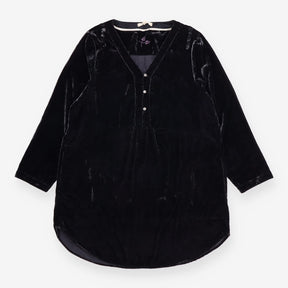 Velvet Dress Black V Neck Button Front Long Sleeve