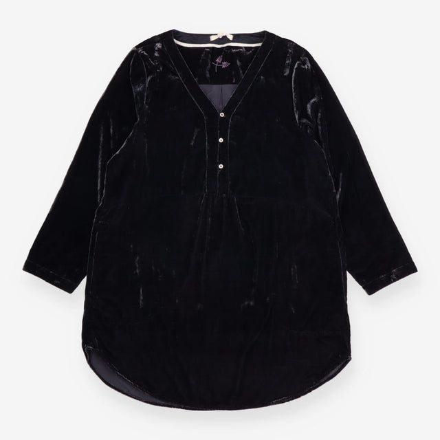 Velvet Dress Black V Neck Button Front Long Sleeve
