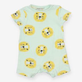 Romper Light Green with Lion's Faces Print