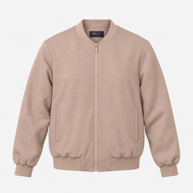 Taupe Beige Zip Front Long Sleeve Sweatshirt Jerse
