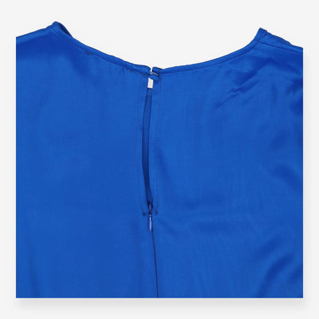 Satin High Neck Long Sleeve Wrap Mini Dress blue