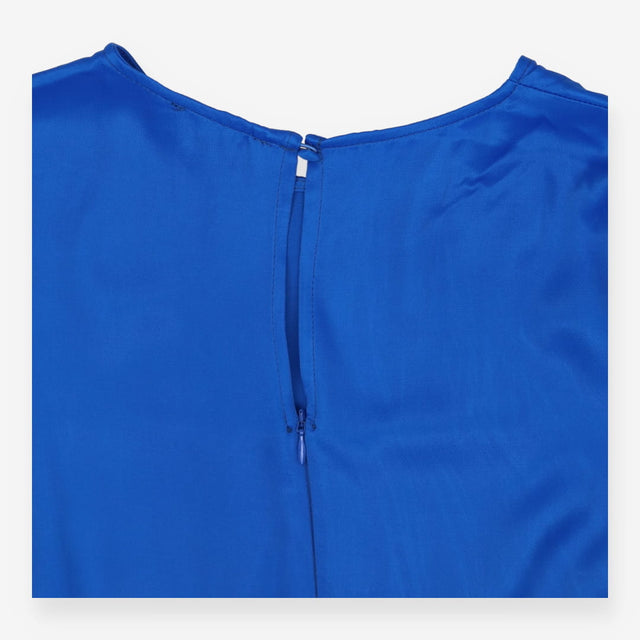 Satin High Neck Long Sleeve Wrap Mini Dress blue
