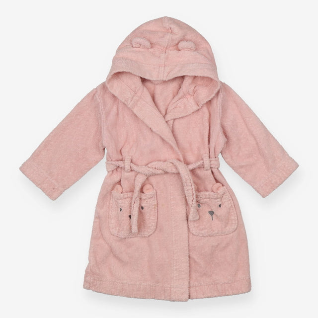 Dressing gown pink bear face pockets