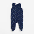 Navy paper boat print romper with feet