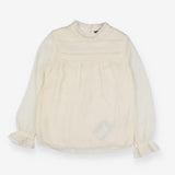 Blouse cream smocked sheer sleeve