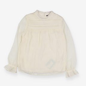 Blouse cream smocked sheer sleeve