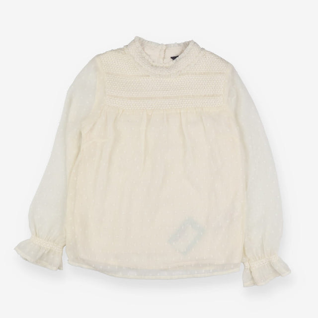 Blouse cream smocked sheer sleeve