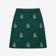 Dark Green Pinecone Embroidered Cotton A-Line Mini