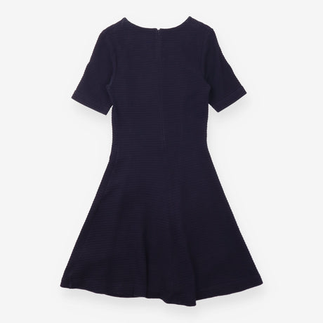 Dress Navy Ribbed Fit and Flare Short Sleeve