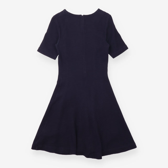 Dress Navy Ribbed Fit and Flare Short Sleeve
