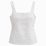 White 100% Linen Square Neck Cami Top