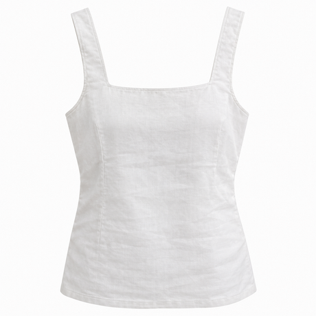 White 100% Linen Square Neck Cami Top
