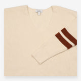 Oversized Jumper in Cream with V-Neck and Striped 
