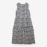 Maxi Dress Navy Cream Abstract Print Tiered Sleeve