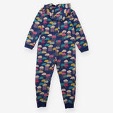 Blue onesie with raincloud applique