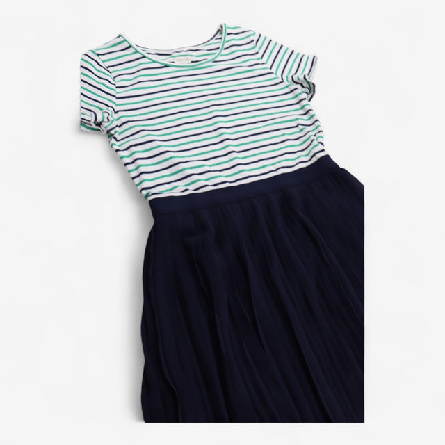 Formal Dress navy pleated skirt green stripe top