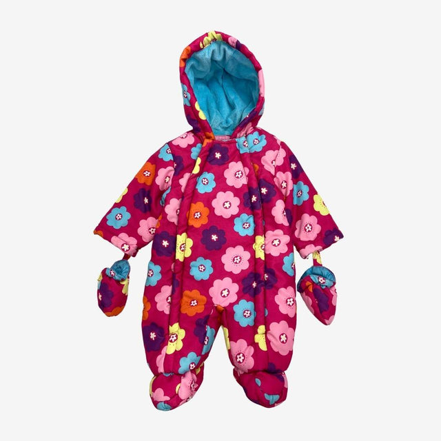 Pink flowers baby snowsuit and gloves set