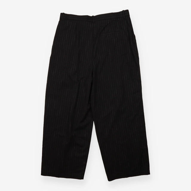 Wide Leg Trousers Black Pinstripe High Rise Pleat 