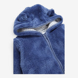 Fleece Pramsuit Blue with Striped Lining