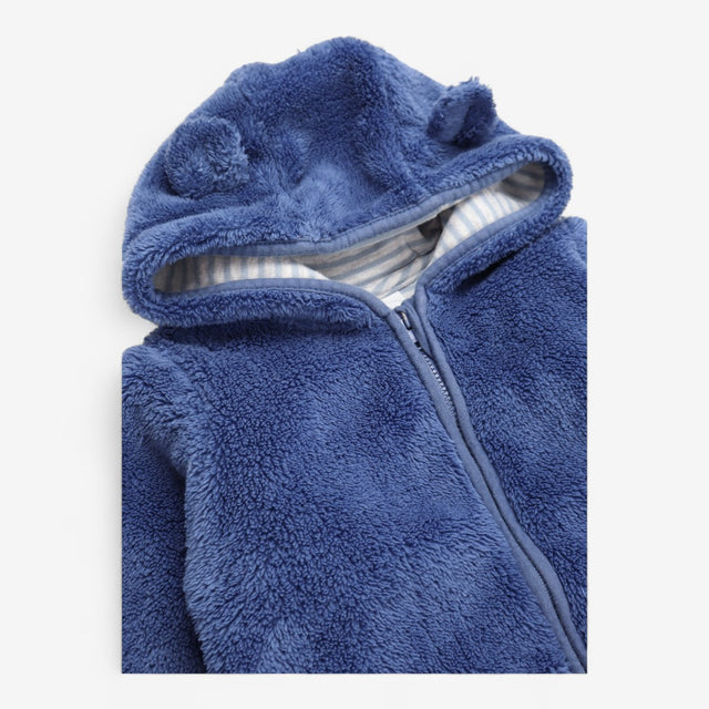 Fleece Pramsuit Blue with Striped Lining
