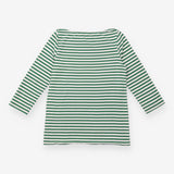 Breton Top Green White Stripe Wide Neck Cotton