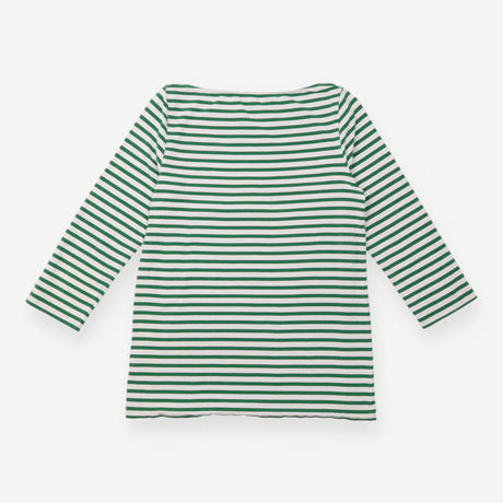Breton Top Green White Stripe Wide Neck Cotton
