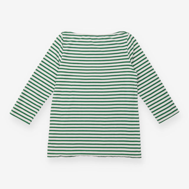 Breton Top Green White Stripe Wide Neck Cotton