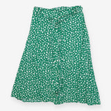 Skirt Green White Spot Button Front, Midi