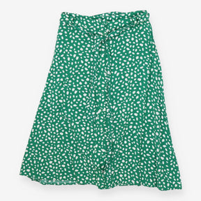 Skirt Green White Spot Button Front, Midi