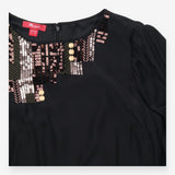 Black 100% Silk Asymmetrical Sequin Beaded Scoop N
