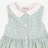 Dress Sleeveless White Collared Green and Blue Flo