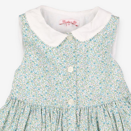 Dress Sleeveless White Collared Green and Blue Flo