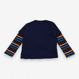 Stripe sleeve i am a t-rex peekaboo navy t-shirt
