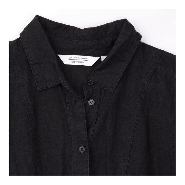Shirt Dress Linen Front Tie Short Sleeve Black