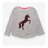 Tee Long Sleeve White and Navy Stripes with Sequin