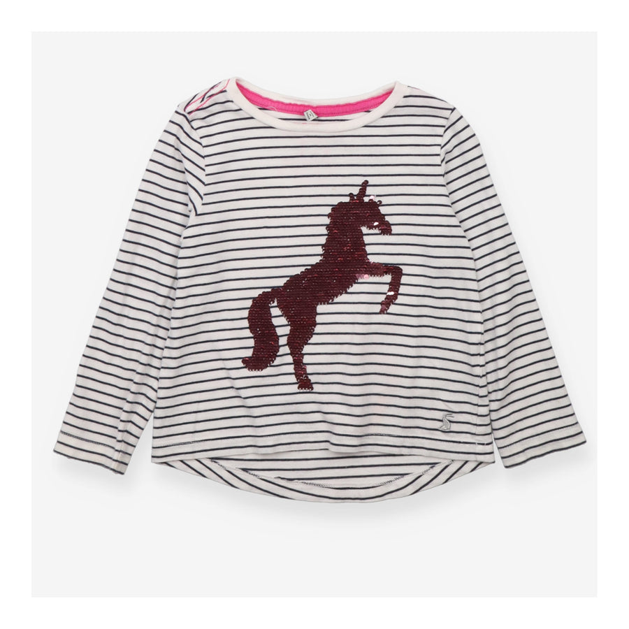 Tee Long Sleeve White and Navy Stripes with Sequin