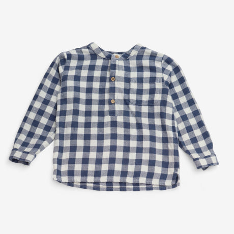 Shirt blue check flannel 1/2 buttons