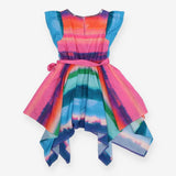 Dress Short Sleeve Bright Tie Dye with Sequin Neck
