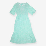 Midi Dress Smocked Puff Sleeve Mint Green Printed