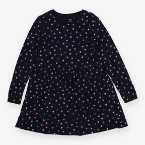 Dress jersey navy blue coloured hearts LS